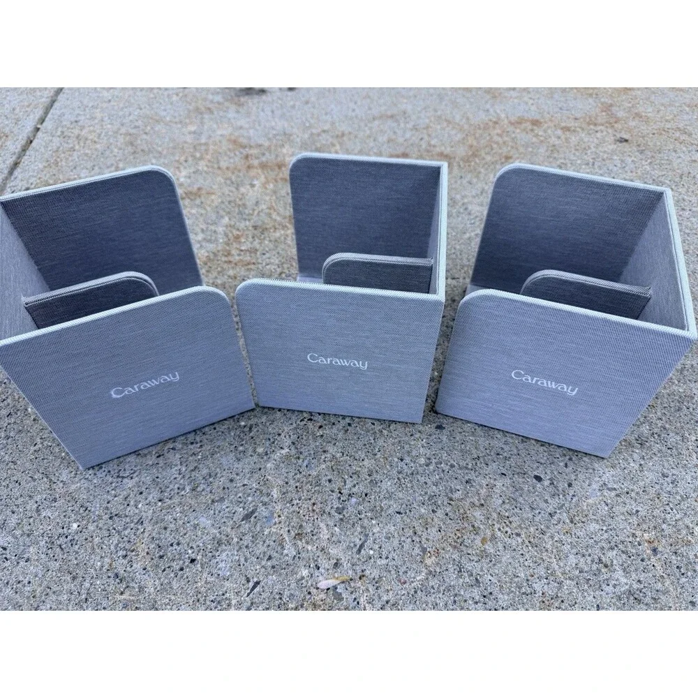 Set of 3 CARAWAY Gray Fabric Magnetic Storage Organizers
